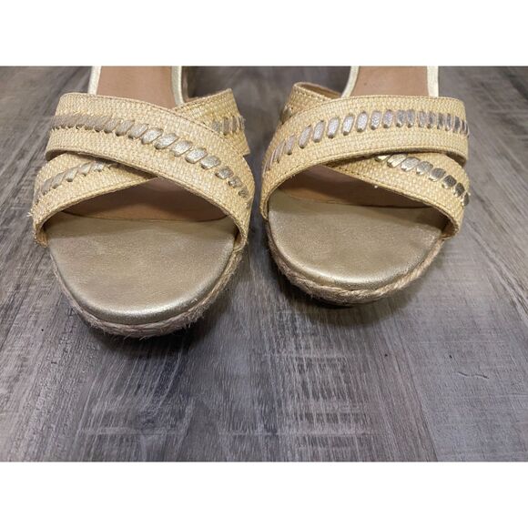 Jack Rogers Size 8.5 ABBEY Natural Raffia Gold Wedge Sandals - Picture 3 of 6